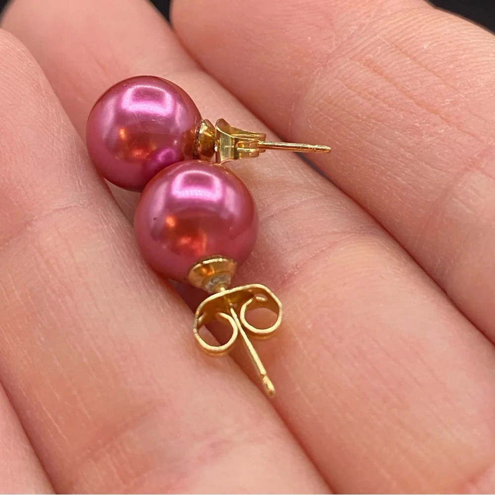 Hot Pink Fuschia Faux Pearl Studs - Picture 7 of 10
